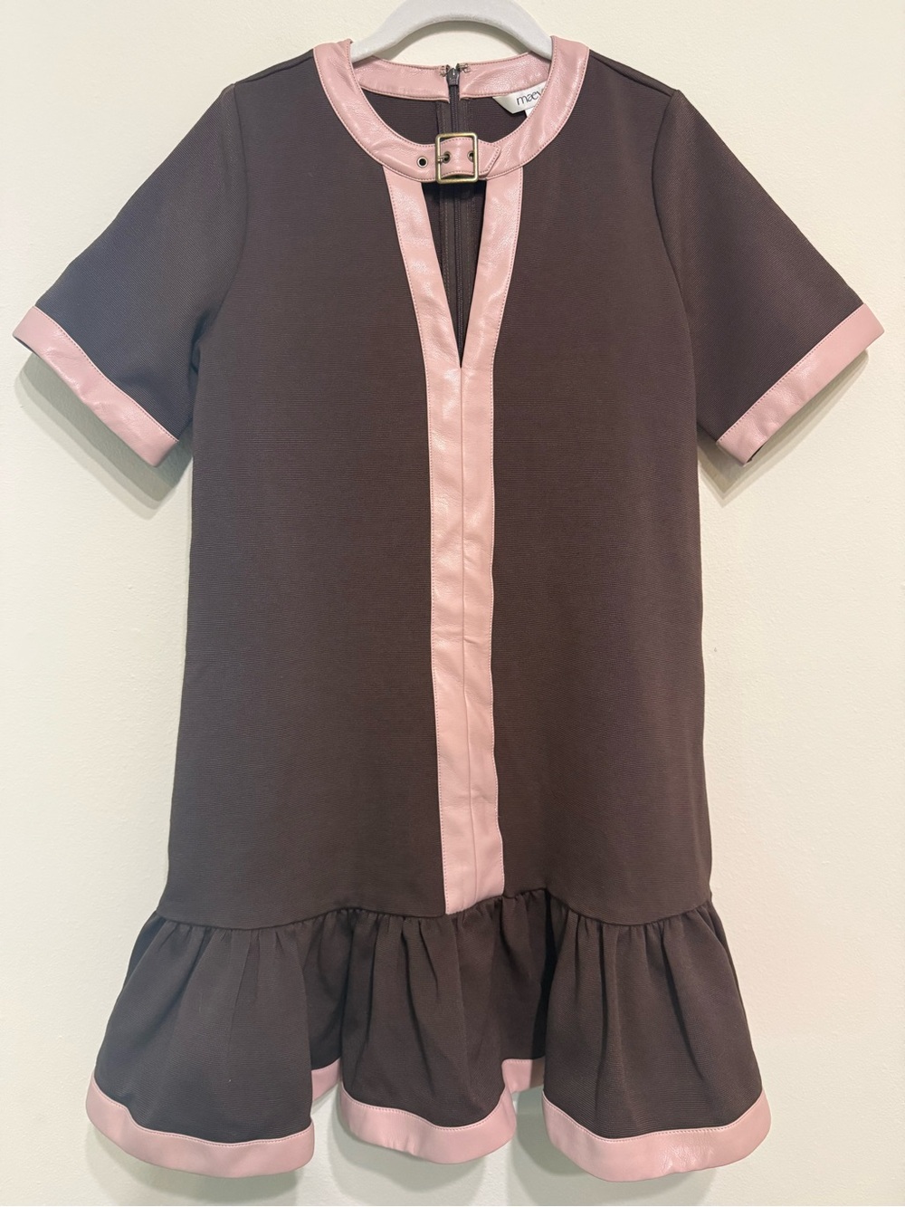 Maeve Brown Mini Dress with Pink Trim